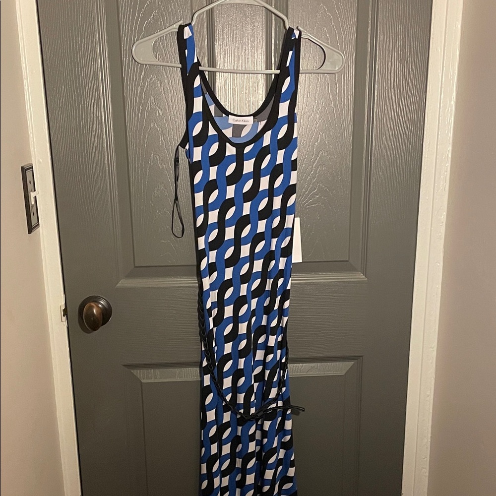 NWT Calvin Klein Blue/Black Geo-Patterned Dress - mid-calf length, sz 4P